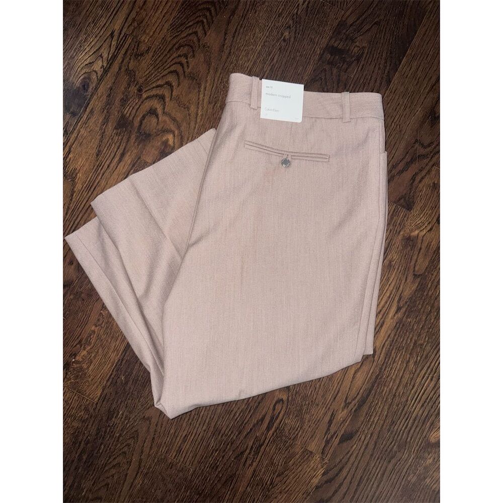 NWT Calvin Klein Women's‎ Cropped Pants Size 12 Beige Casual Straight Leg